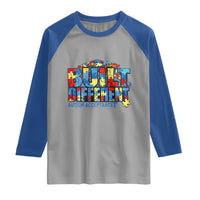 Built Different Autism Acceptance Puzzle Piece Graphic Raglan Shirt Inspirational Neurodiversity Support