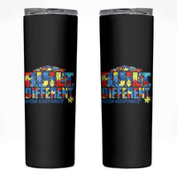 Built Different Autism Acceptance Puzzle Piece Graphic Skinny Tumbler Inspirational Neurodiversity Support