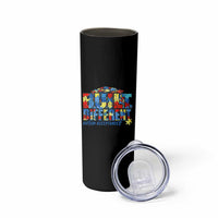 Built Different Autism Acceptance Puzzle Piece Graphic Skinny Tumbler Inspirational Neurodiversity Support