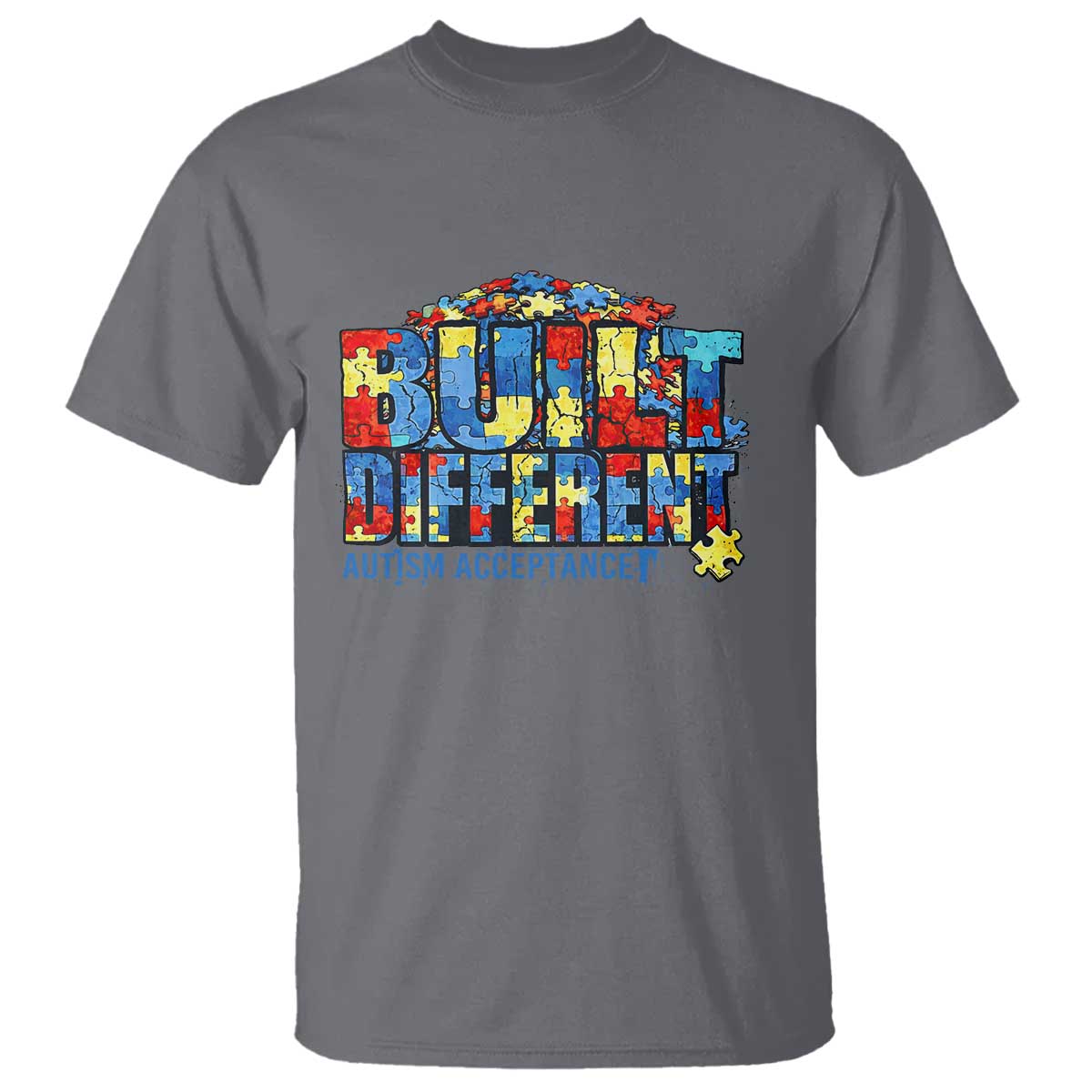 Built Different Autism Acceptance Puzzle Piece Graphic T Shirt Inspirational Neurodiversity Support