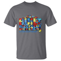 Built Different Autism Acceptance Puzzle Piece Graphic T Shirt Inspirational Neurodiversity Support
