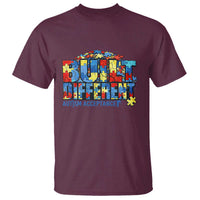 Built Different Autism Acceptance Puzzle Piece Graphic T Shirt Inspirational Neurodiversity Support