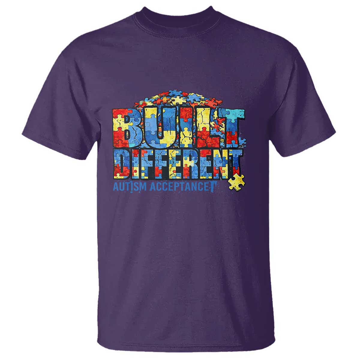 Built Different Autism Acceptance Puzzle Piece Graphic T Shirt Inspirational Neurodiversity Support