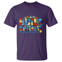Built Different Autism Acceptance Puzzle Piece Graphic T Shirt Inspirational Neurodiversity Support
