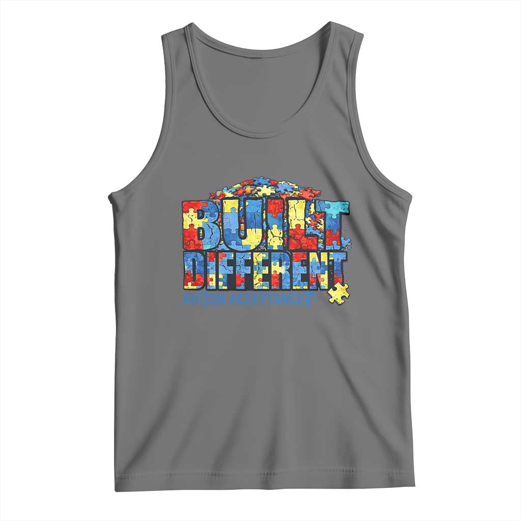 Built Different Autism Acceptance Puzzle Piece Graphic Tank Top Inspirational Neurodiversity Support