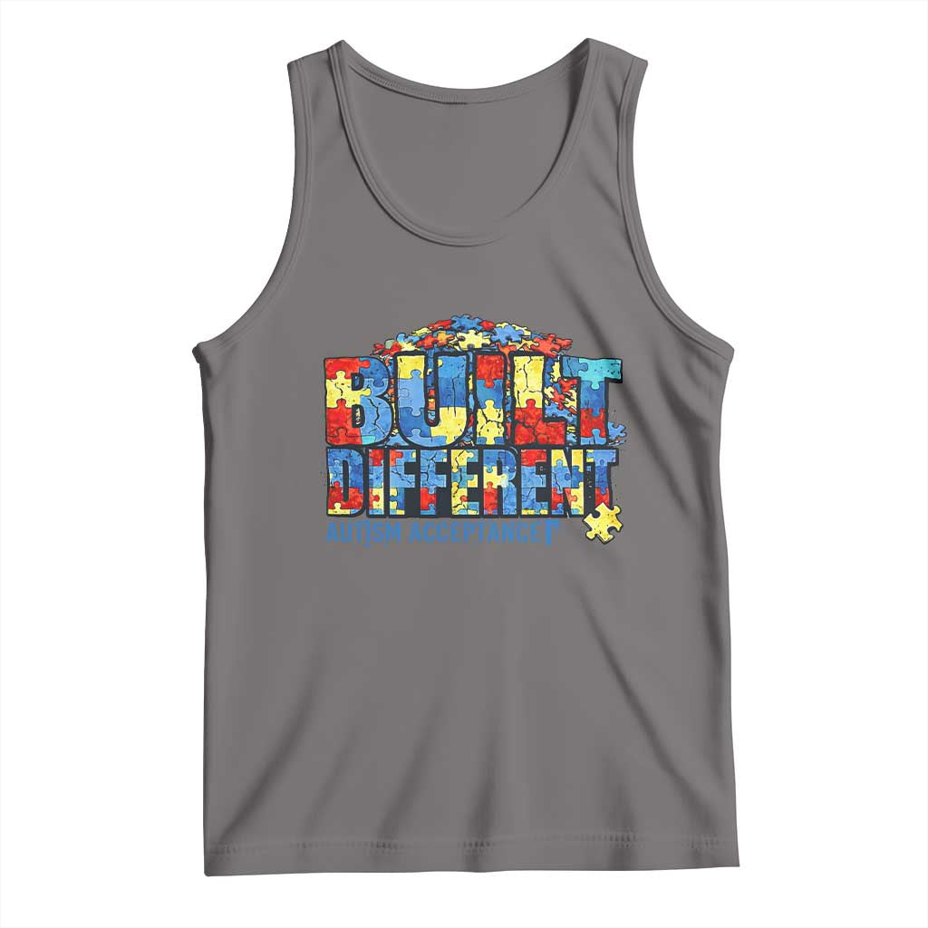 Built Different Autism Acceptance Puzzle Piece Graphic Tank Top Inspirational Neurodiversity Support