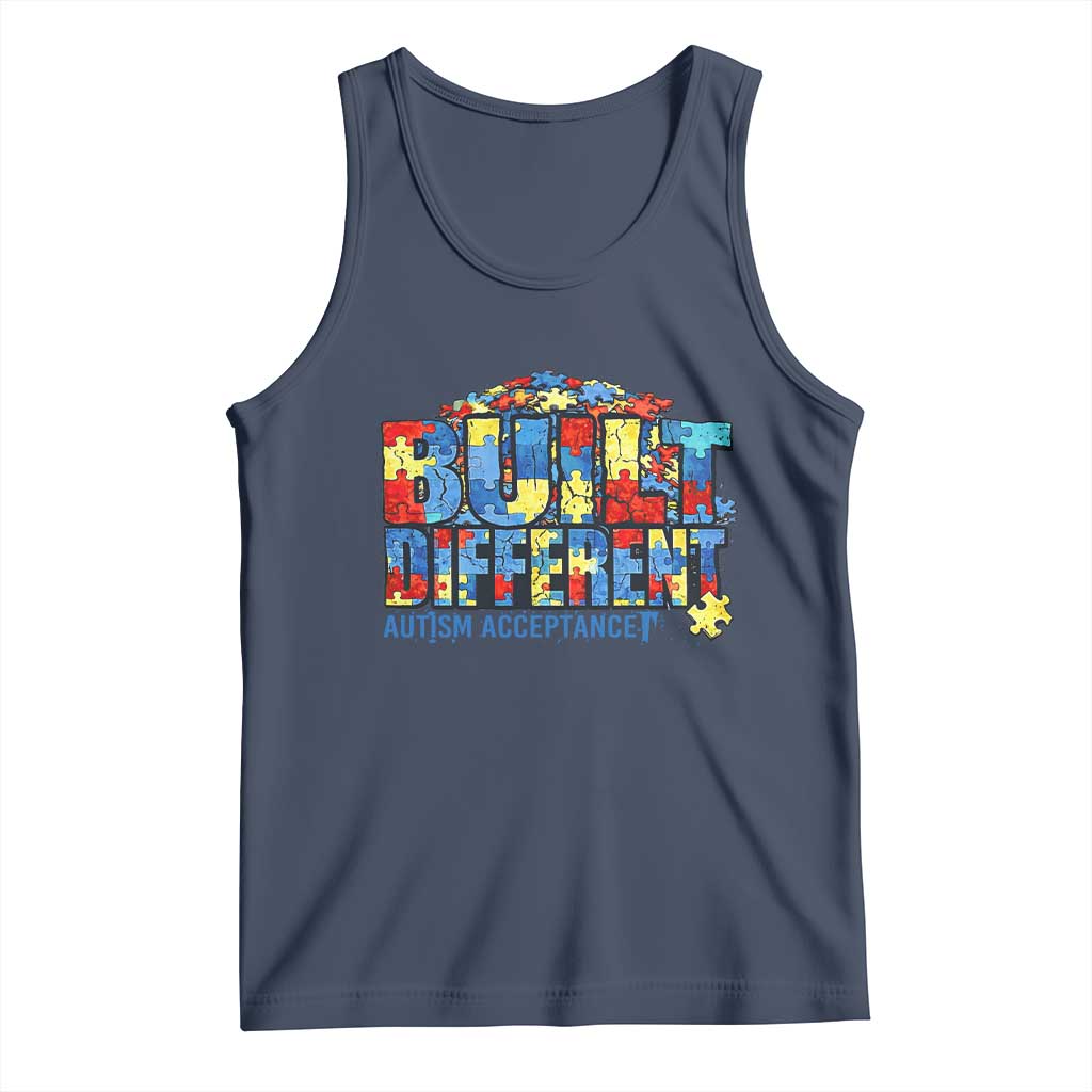 Built Different Autism Acceptance Puzzle Piece Graphic Tank Top Inspirational Neurodiversity Support