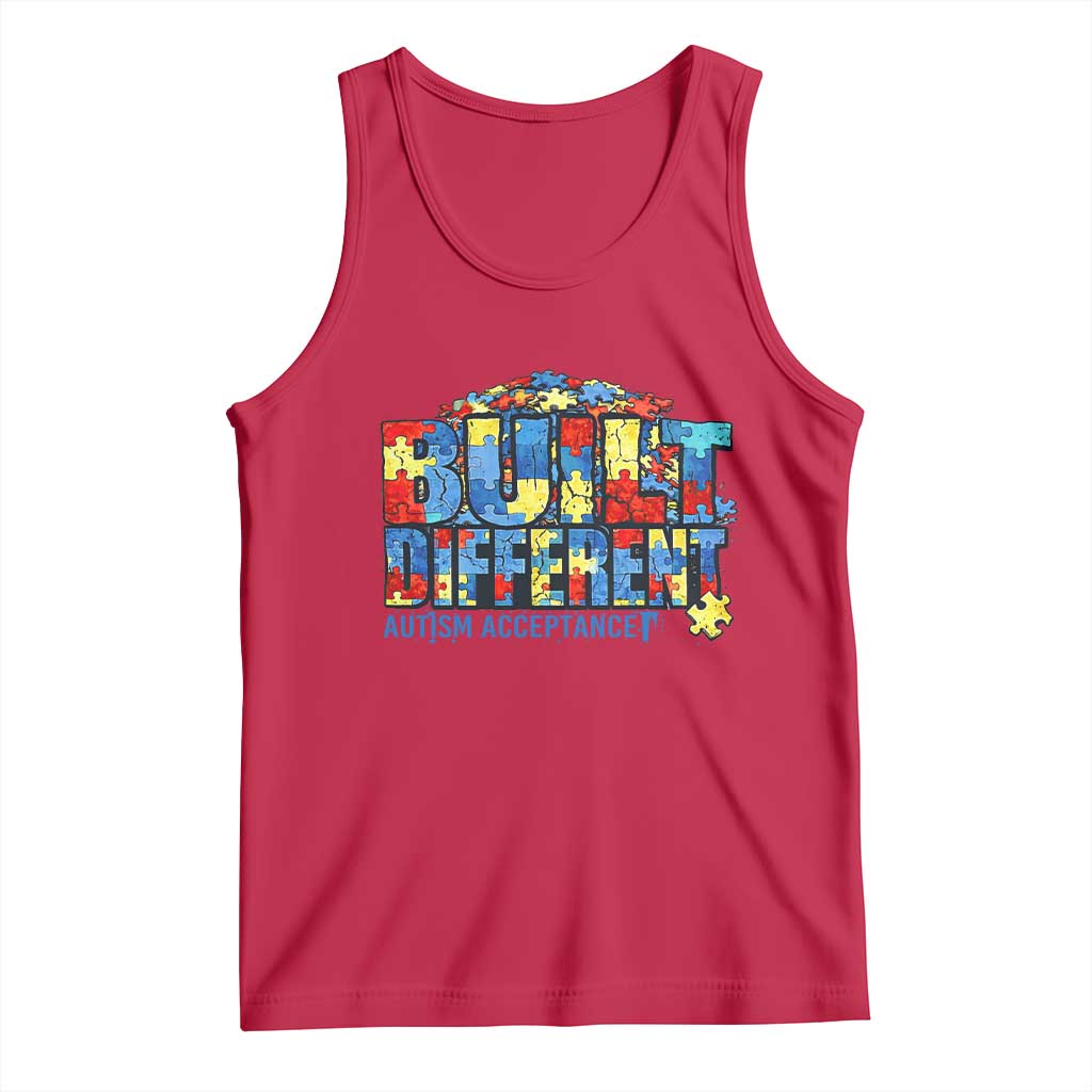 Built Different Autism Acceptance Puzzle Piece Graphic Tank Top Inspirational Neurodiversity Support
