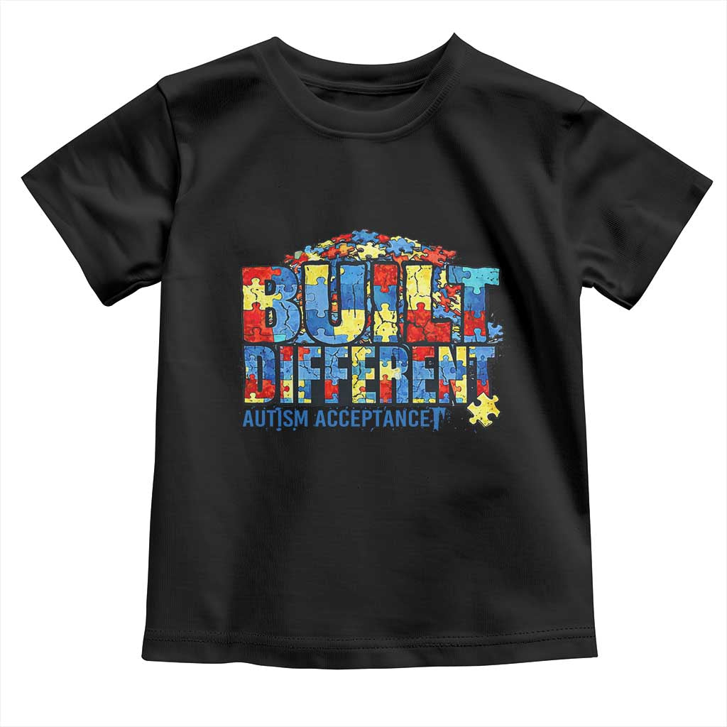 Built Different Autism Acceptance Puzzle Piece Graphic Toddler T Shirt Inspirational Neurodiversity Support