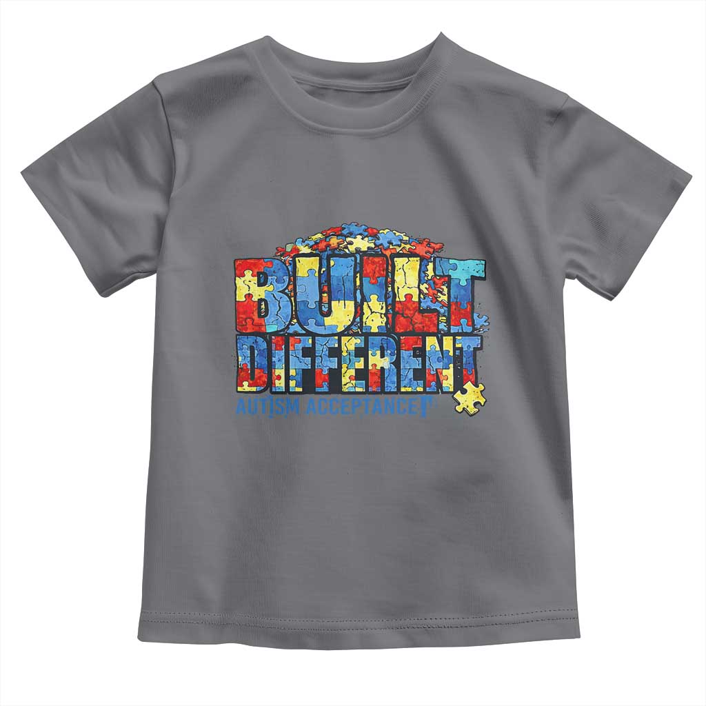 Built Different Autism Acceptance Puzzle Piece Graphic Toddler T Shirt Inspirational Neurodiversity Support