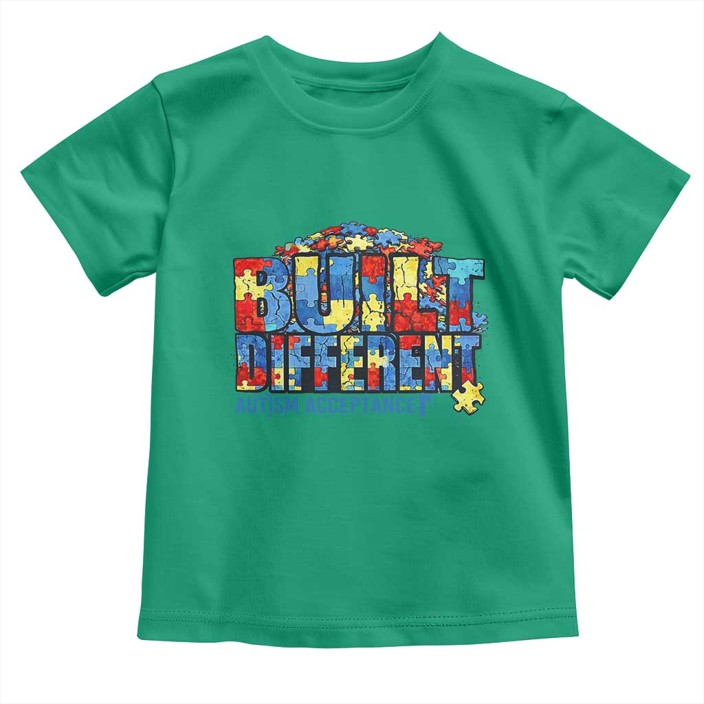 Built Different Autism Acceptance Puzzle Piece Graphic Toddler T Shirt Inspirational Neurodiversity Support