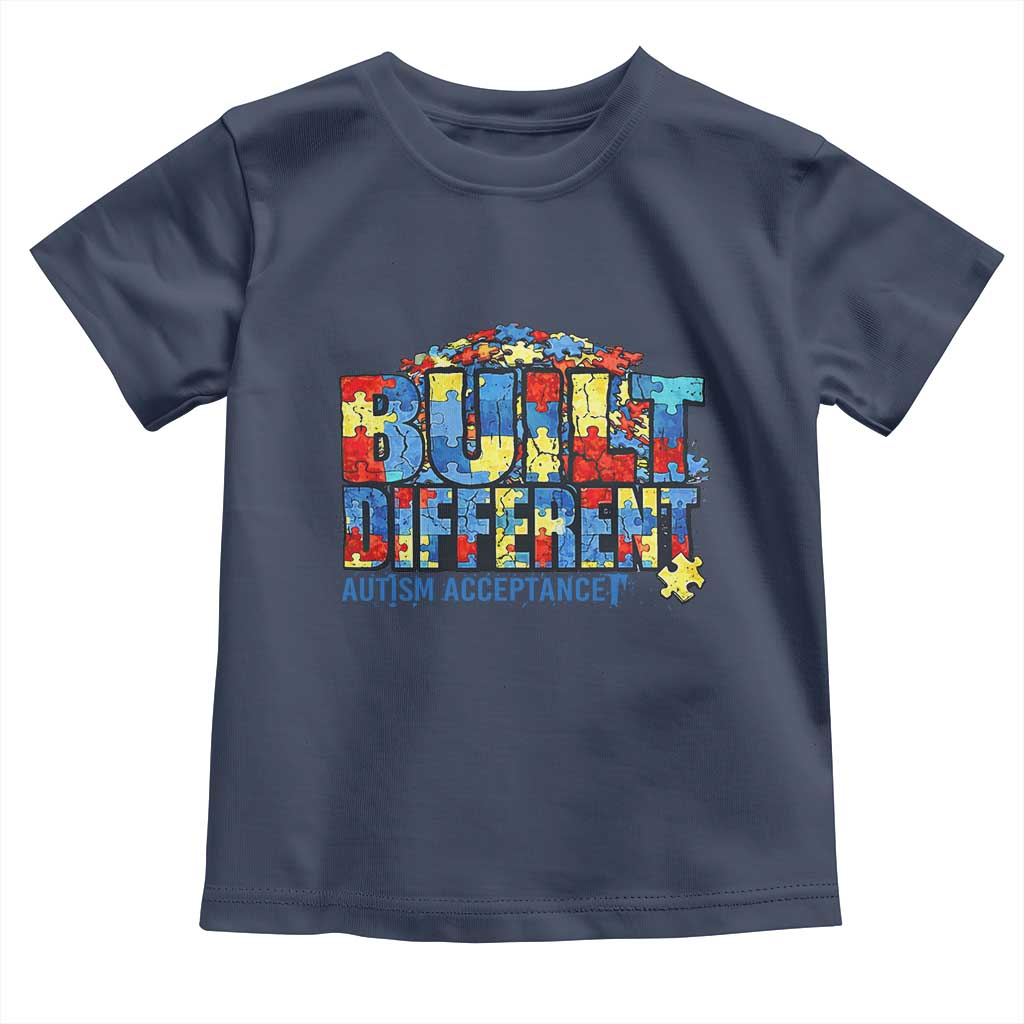 Built Different Autism Acceptance Puzzle Piece Graphic Toddler T Shirt Inspirational Neurodiversity Support