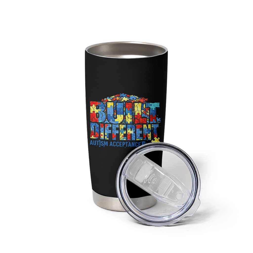 Built Different Autism Acceptance Puzzle Piece Graphic Tumbler Cup Inspirational Neurodiversity Support