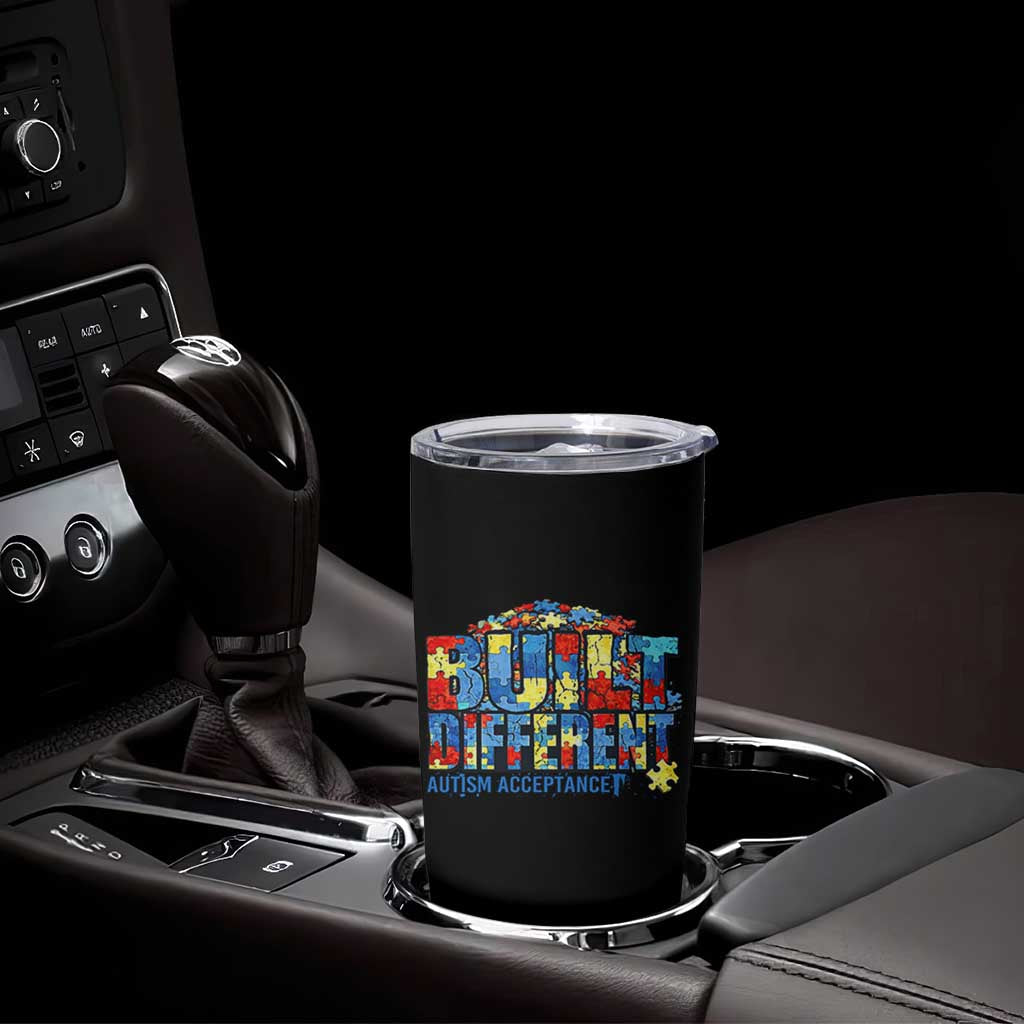 Built Different Autism Acceptance Puzzle Piece Graphic Tumbler Cup Inspirational Neurodiversity Support
