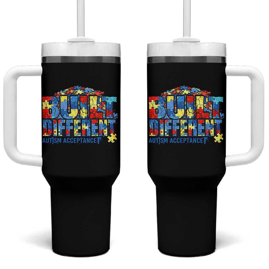 Built Different Autism Acceptance Puzzle Piece Graphic Tumbler With Handle Inspirational Neurodiversity Support