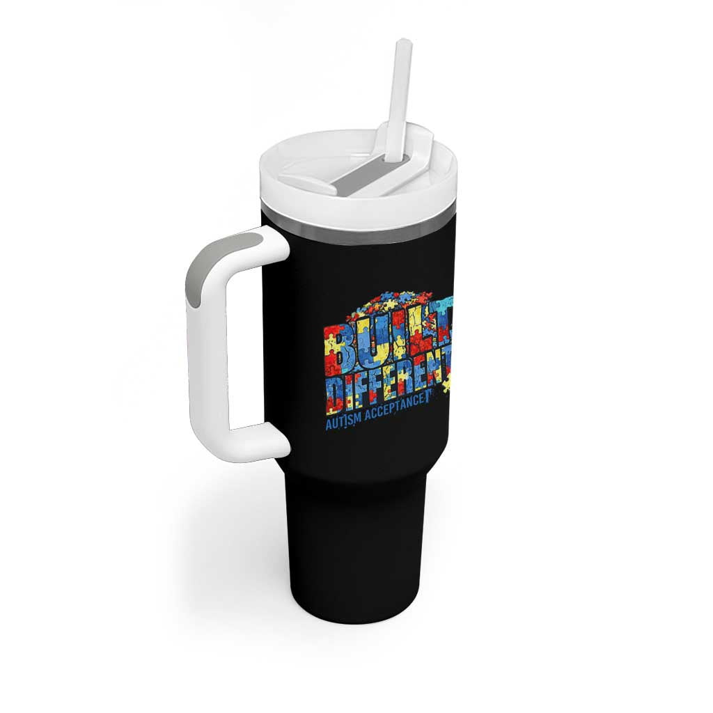 Built Different Autism Acceptance Puzzle Piece Graphic Tumbler With Handle Inspirational Neurodiversity Support