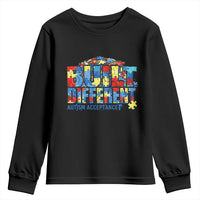 Built Different Autism Acceptance Puzzle Piece Graphic Youth Sweatshirt Inspirational Neurodiversity Support
