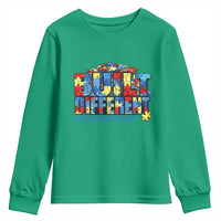 Built Different Autism Acceptance Puzzle Piece Graphic Youth Sweatshirt Inspirational Neurodiversity Support