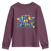 Built Different Autism Acceptance Puzzle Piece Graphic Youth Sweatshirt Inspirational Neurodiversity Support