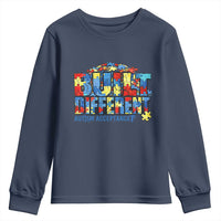 Built Different Autism Acceptance Puzzle Piece Graphic Youth Sweatshirt Inspirational Neurodiversity Support