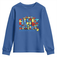 Built Different Autism Acceptance Puzzle Piece Graphic Youth Sweatshirt Inspirational Neurodiversity Support