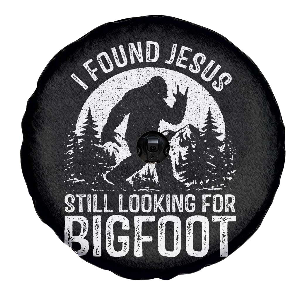 Funny Christian Sasquatch Spare Tire Cover I Found Jesus Still Looking for Bigfoot Vintage Distressed Graphic
