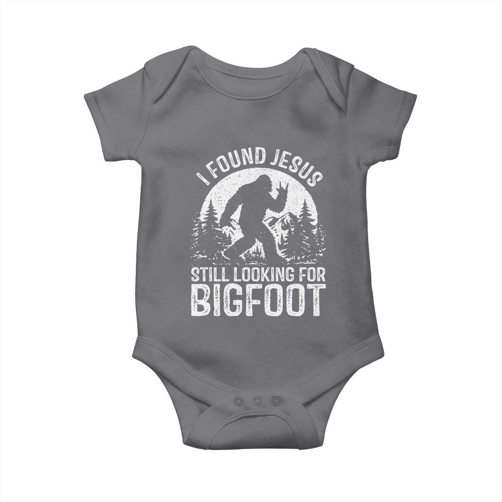 Funny Christian Sasquatch Baby Onesie I Found Jesus Still Looking for Bigfoot Vintage Distressed Graphic