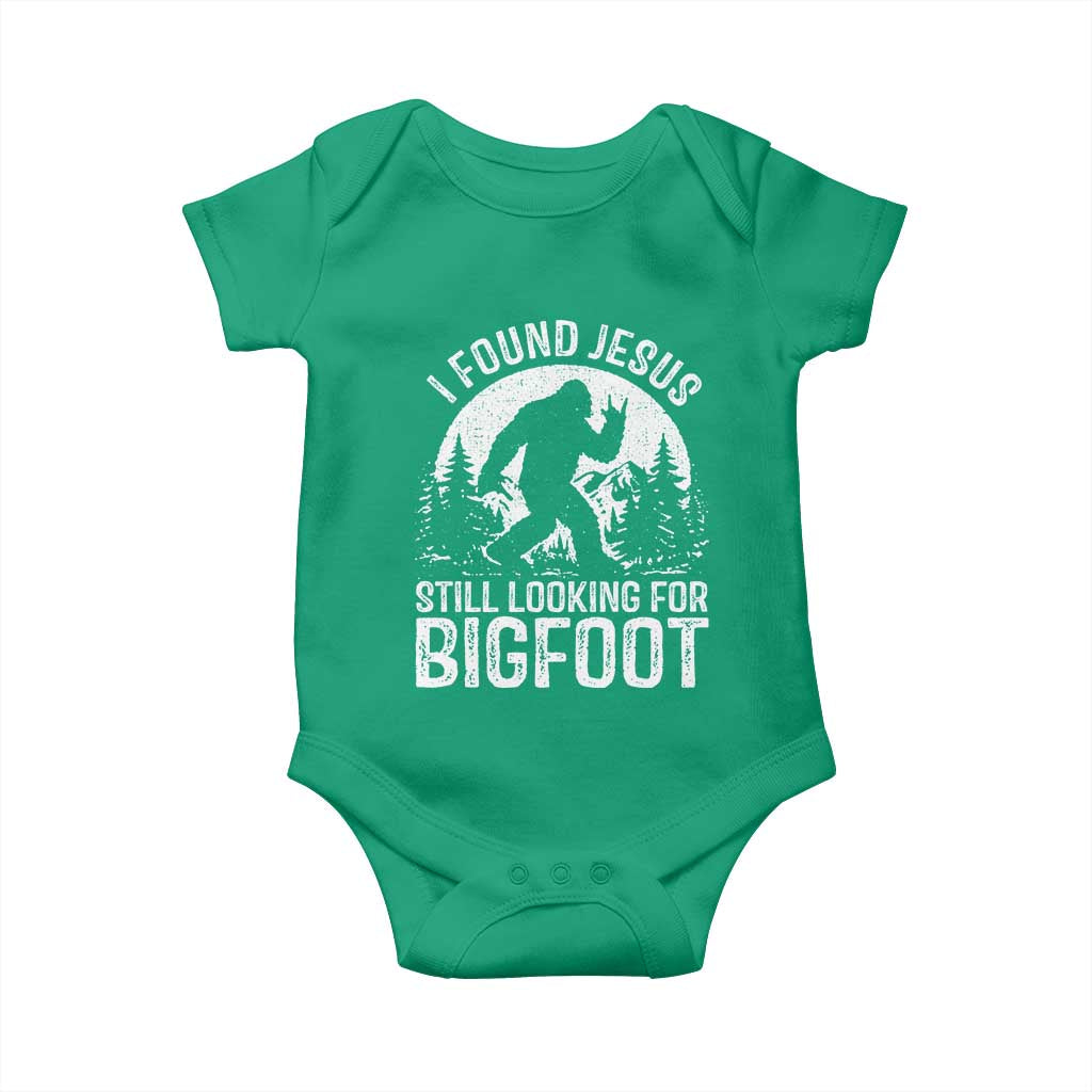 Funny Christian Sasquatch Baby Onesie I Found Jesus Still Looking for Bigfoot Vintage Distressed Graphic
