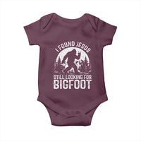 Funny Christian Sasquatch Baby Onesie I Found Jesus Still Looking for Bigfoot Vintage Distressed Graphic