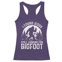 Funny Christian Sasquatch Racerback Tank Top I Found Jesus Still Looking for Bigfoot Vintage Distressed Graphic