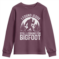 Funny Christian Sasquatch Youth Sweatshirt I Found Jesus Still Looking for Bigfoot Vintage Distressed Graphic