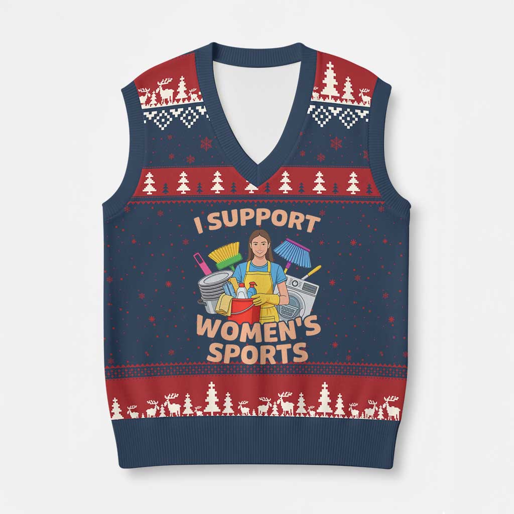 I Support Womens Sports Funny Housework Sarcastic V-Neck Knit Sweater Vest Edgy Humor Fan Gift