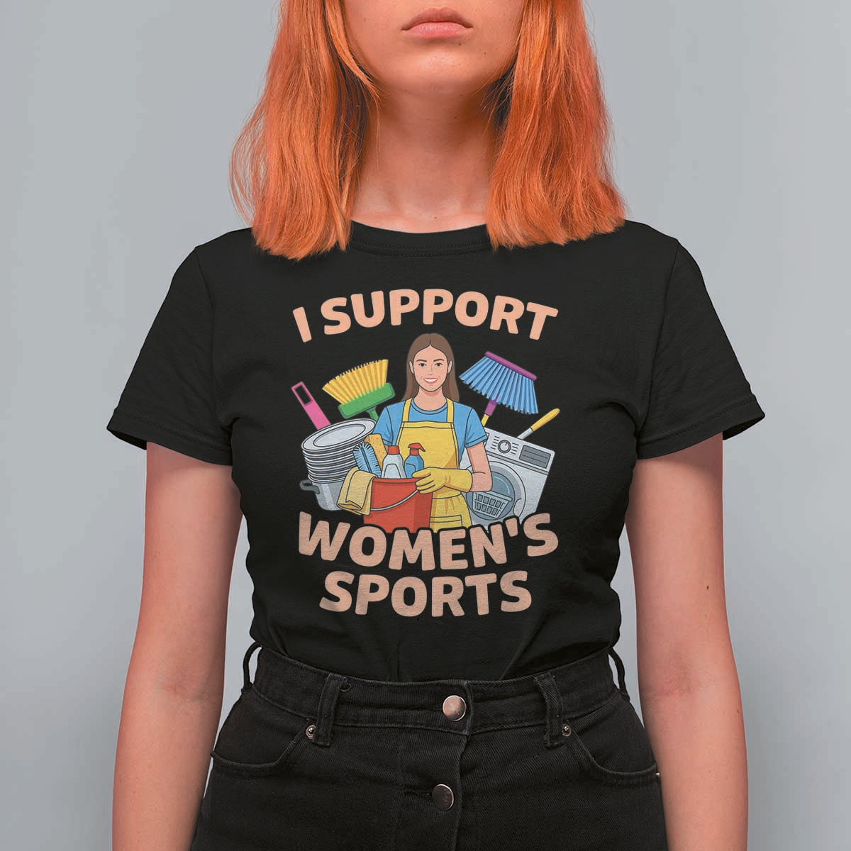 I Support Womens Sports Funny Housework Sarcastic T Shirt For Women Edgy Humor Fan Gift
