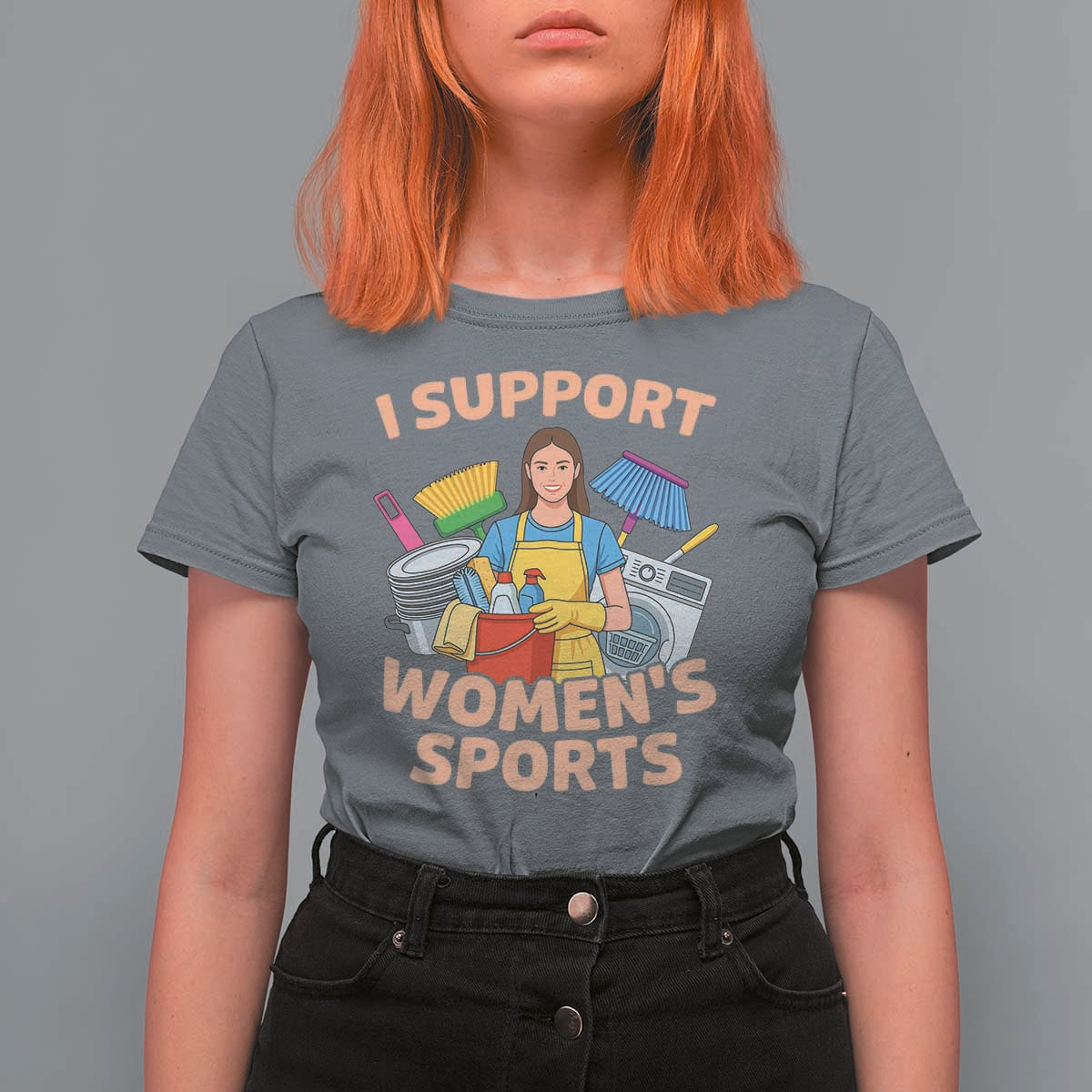 I Support Womens Sports Funny Housework Sarcastic T Shirt For Women Edgy Humor Fan Gift