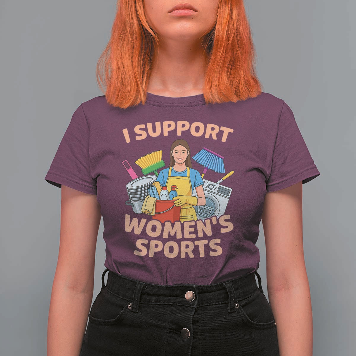 I Support Womens Sports Funny Housework Sarcastic T Shirt For Women Edgy Humor Fan Gift