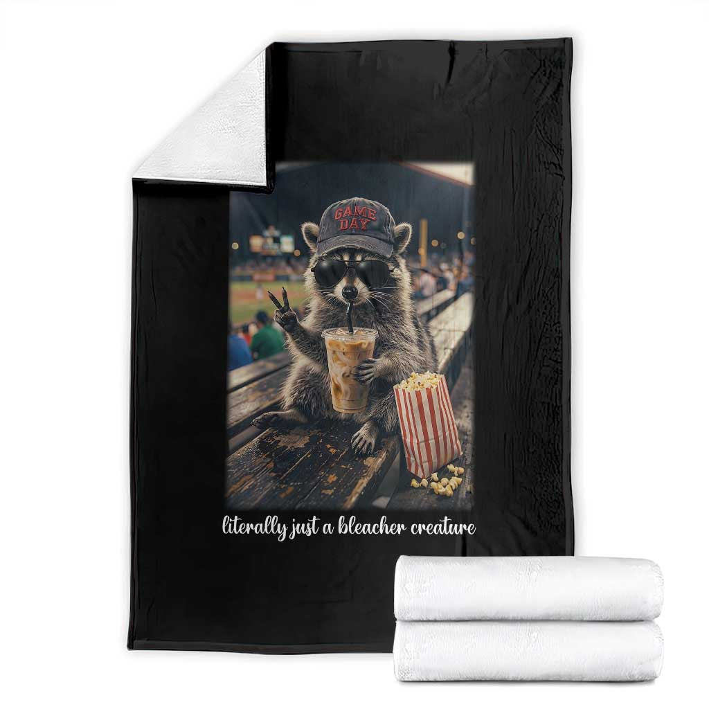 Literally Just A Bleacher Creature Funny Raccoon Baseball Graphic Throw Blanket Cool Game Day Fan Gift