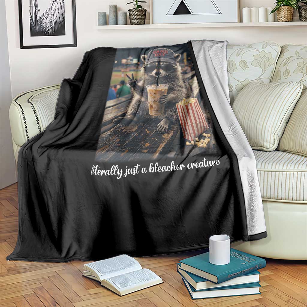 Literally Just A Bleacher Creature Funny Raccoon Baseball Graphic Throw Blanket Cool Game Day Fan Gift