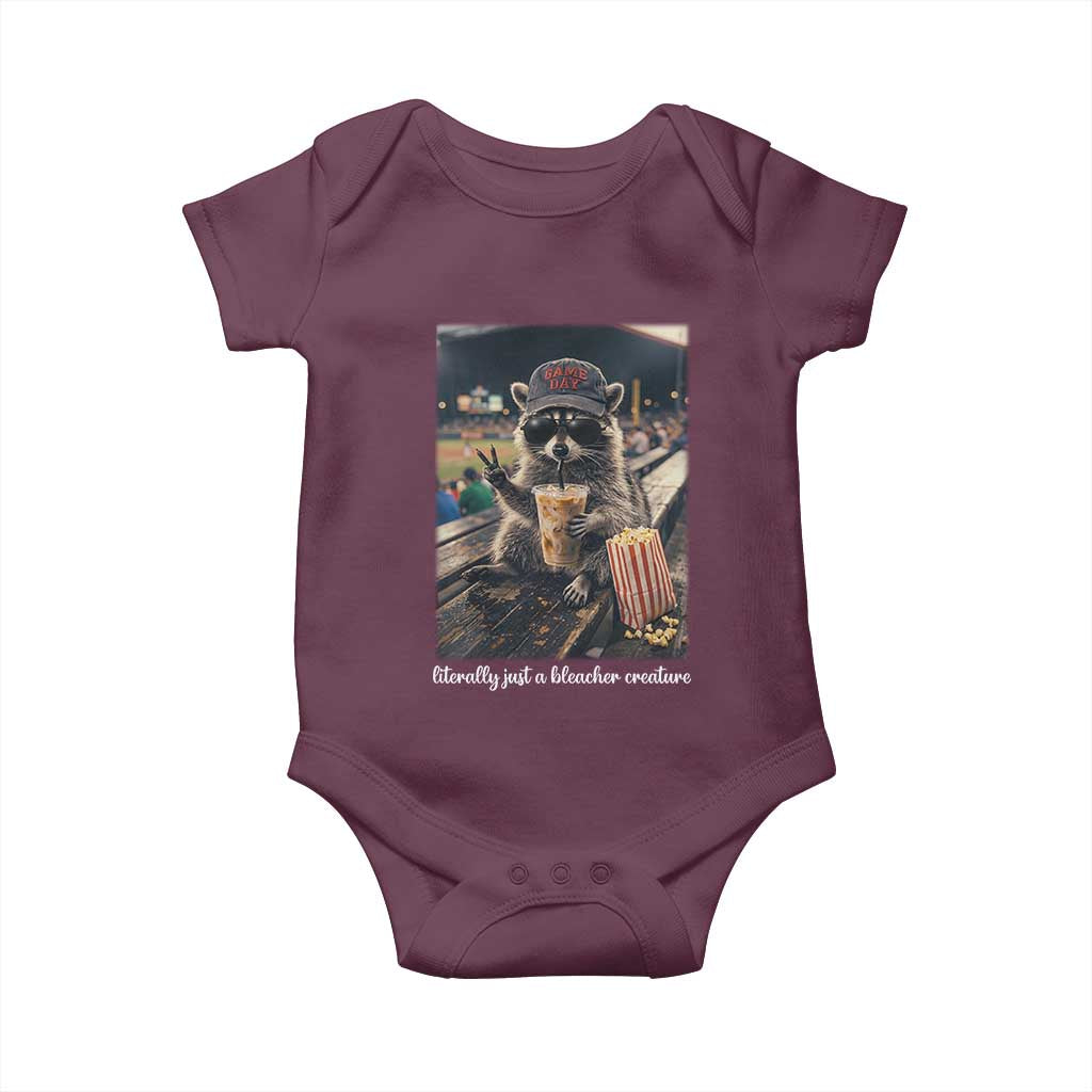 Literally Just A Bleacher Creature Funny Raccoon Baseball Graphic Baby Onesie Cool Game Day Fan Gift