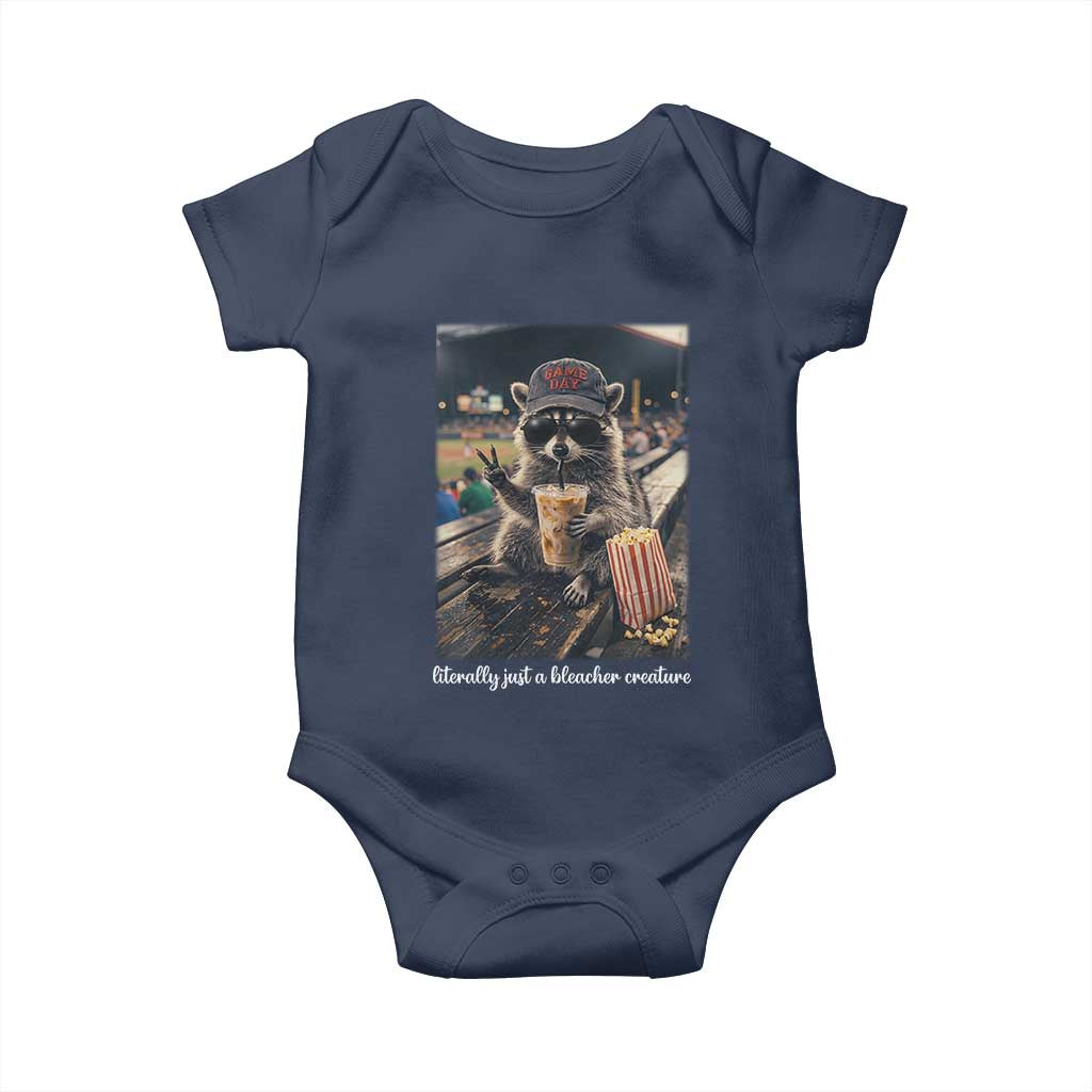 Literally Just A Bleacher Creature Funny Raccoon Baseball Graphic Baby Onesie Cool Game Day Fan Gift