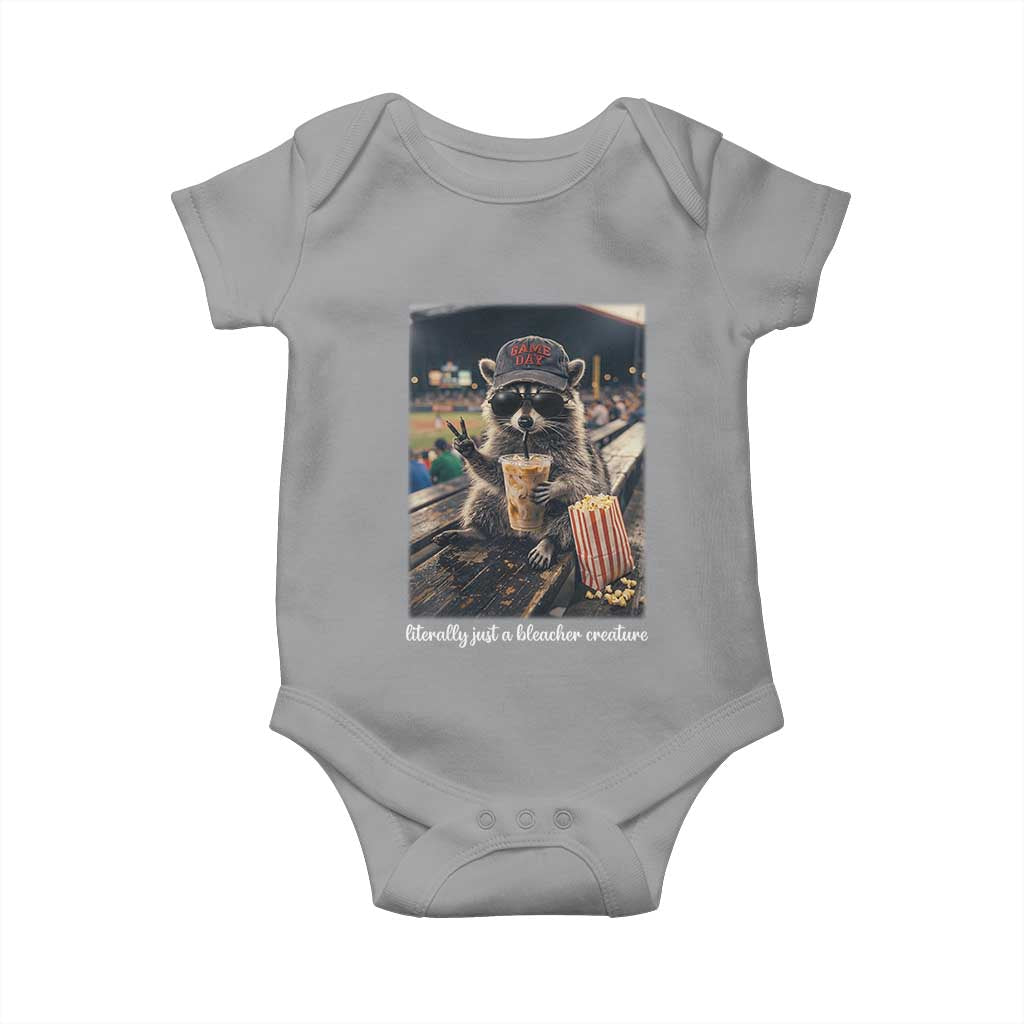 Literally Just A Bleacher Creature Funny Raccoon Baseball Graphic Baby Onesie Cool Game Day Fan Gift