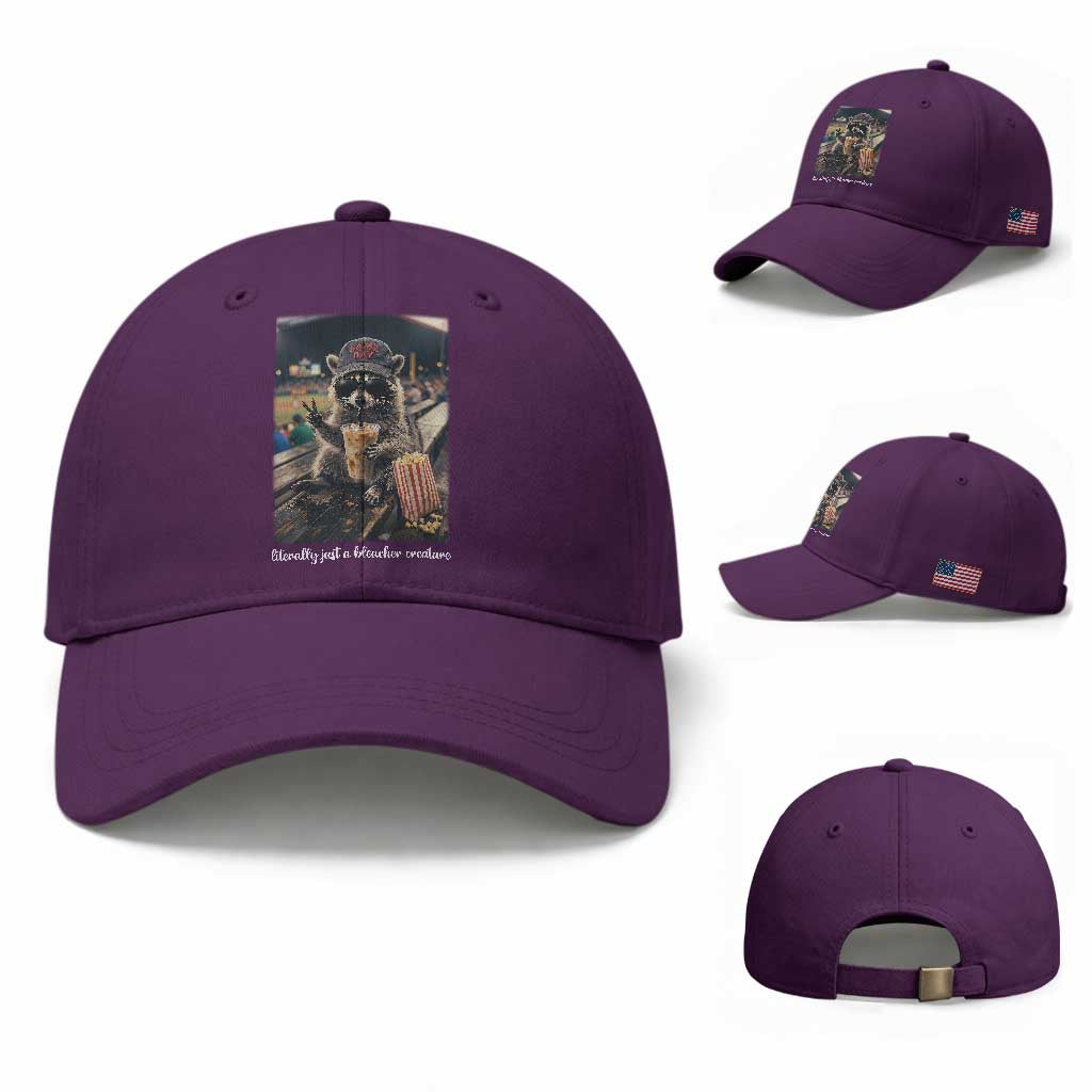 Literally Just A Bleacher Creature Funny Raccoon Baseball Graphic Baseball Cap Cool Game Day Fan Gift