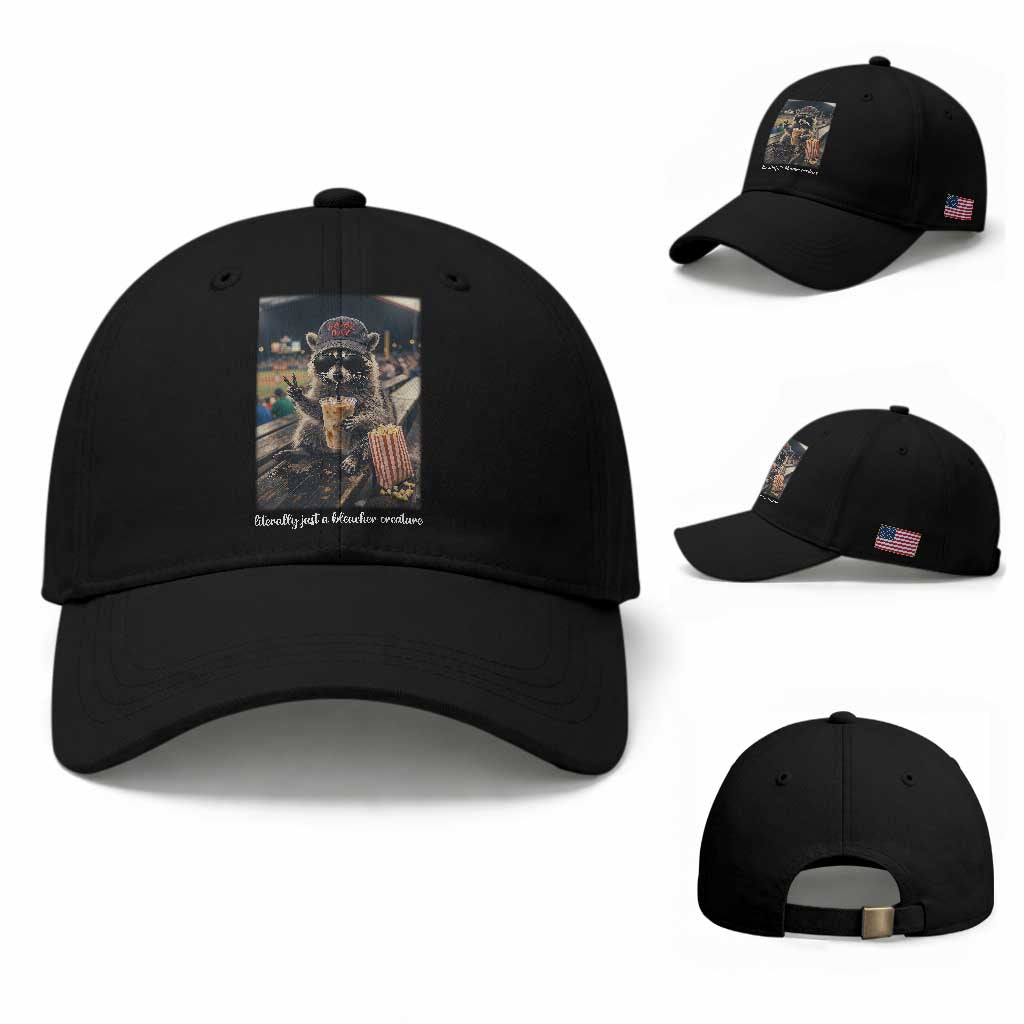 Literally Just A Bleacher Creature Funny Raccoon Baseball Graphic Baseball Cap Cool Game Day Fan Gift
