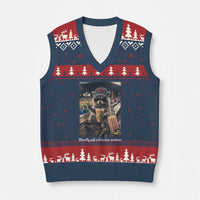 Literally Just A Bleacher Creature Funny Raccoon Baseball Graphic V-Neck Knit Sweater Vest Cool Game Day Fan Gift