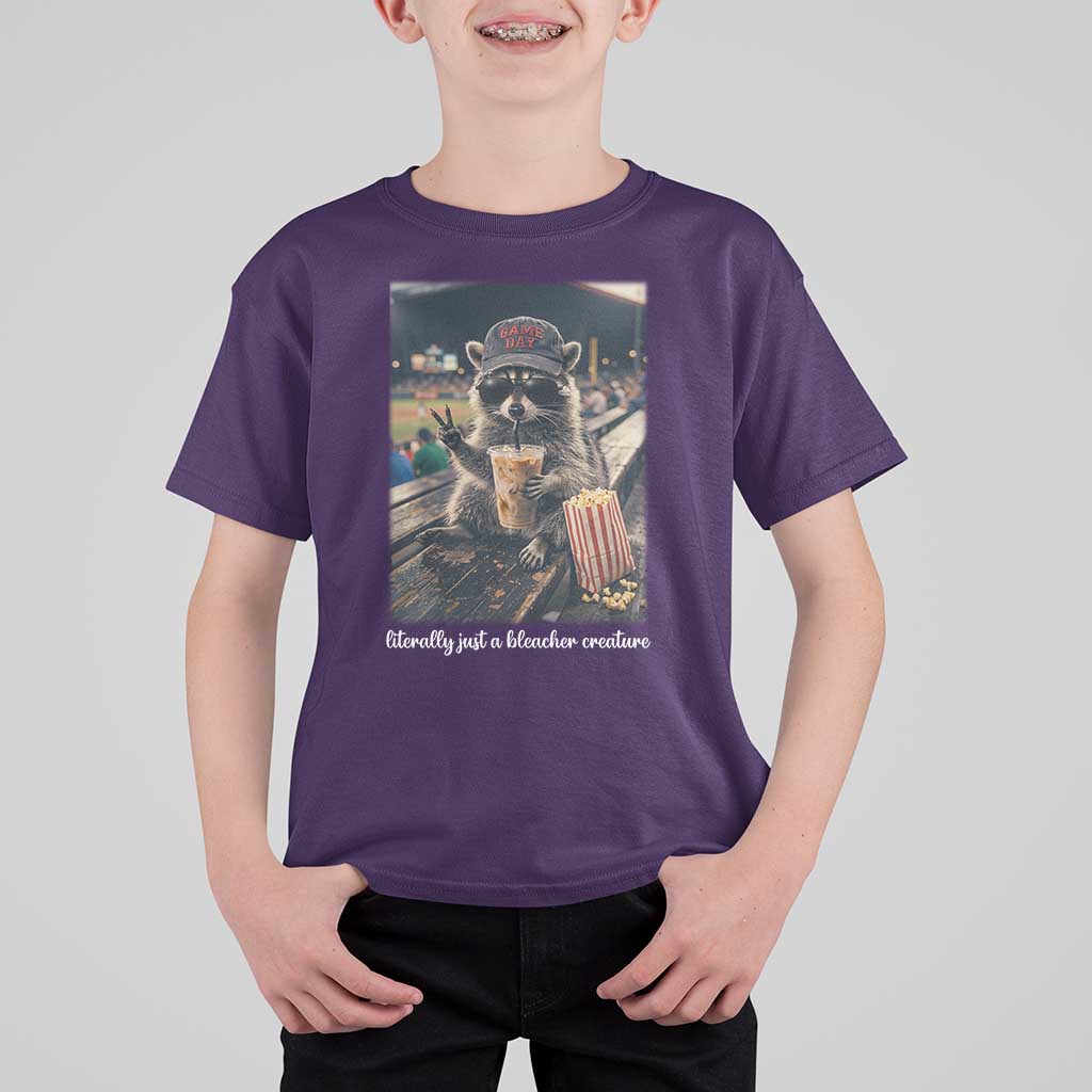 Literally Just A Bleacher Creature Funny Raccoon Baseball Graphic T Shirt For Kid Cool Game Day Fan Gift