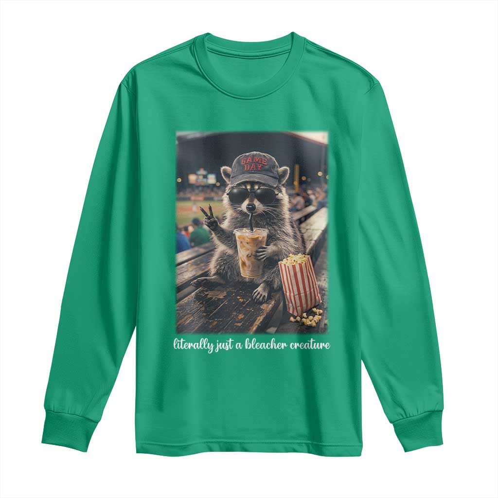 Literally Just A Bleacher Creature Funny Raccoon Baseball Graphic Long Sleeve Shirt Cool Game Day Fan Gift