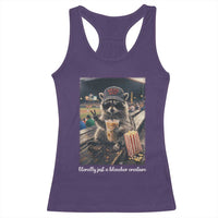 Literally Just A Bleacher Creature Funny Raccoon Baseball Graphic Racerback Tank Top Cool Game Day Fan Gift