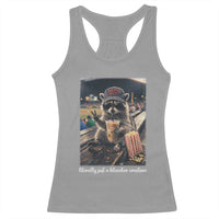 Literally Just A Bleacher Creature Funny Raccoon Baseball Graphic Racerback Tank Top Cool Game Day Fan Gift