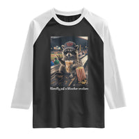 Literally Just A Bleacher Creature Funny Raccoon Baseball Graphic Raglan Shirt Cool Game Day Fan Gift