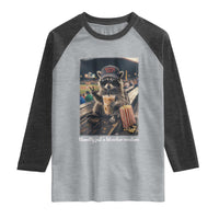 Literally Just A Bleacher Creature Funny Raccoon Baseball Graphic Raglan Shirt Cool Game Day Fan Gift