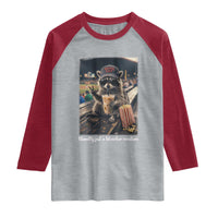 Literally Just A Bleacher Creature Funny Raccoon Baseball Graphic Raglan Shirt Cool Game Day Fan Gift